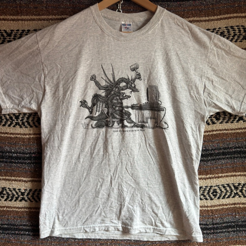 Vintage RC Matteson Shirt Large The Computers Down Dragon Single Stitch 90s Tee